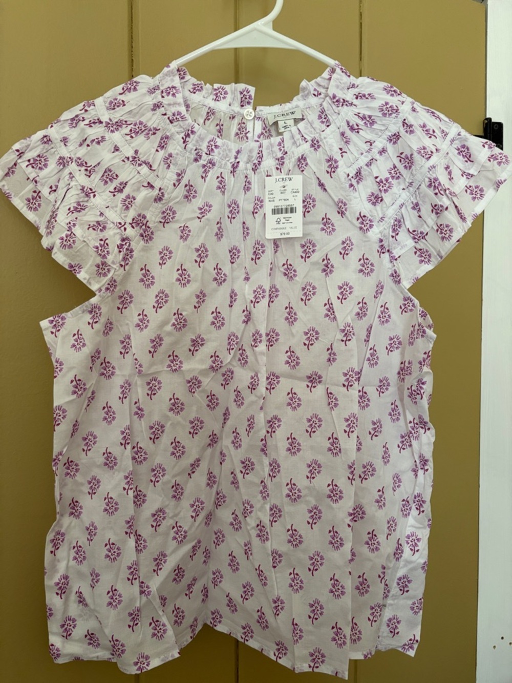 J. Crew White Cotton Top with Purple Floral Print - Picture 3 of 4